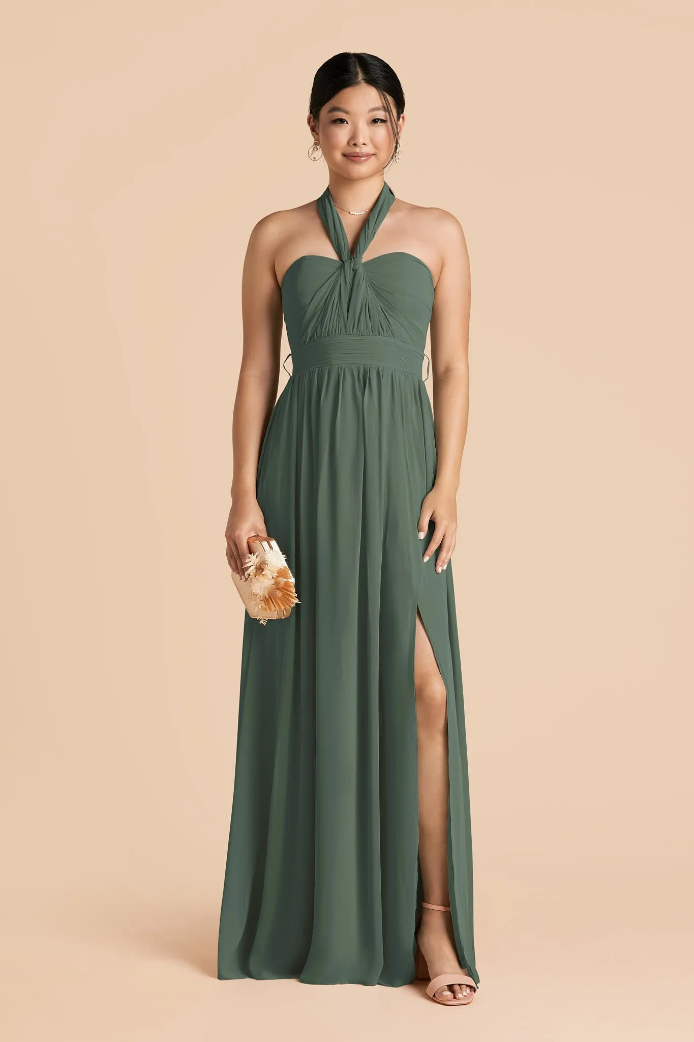Grace Chiffon Dress With Slit - Eucalyptus sold by Birdy Grey product image thumbnail 5