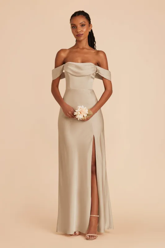 Mia Matte Satin Dress - Neutral Champagne sold by Birdy Grey
