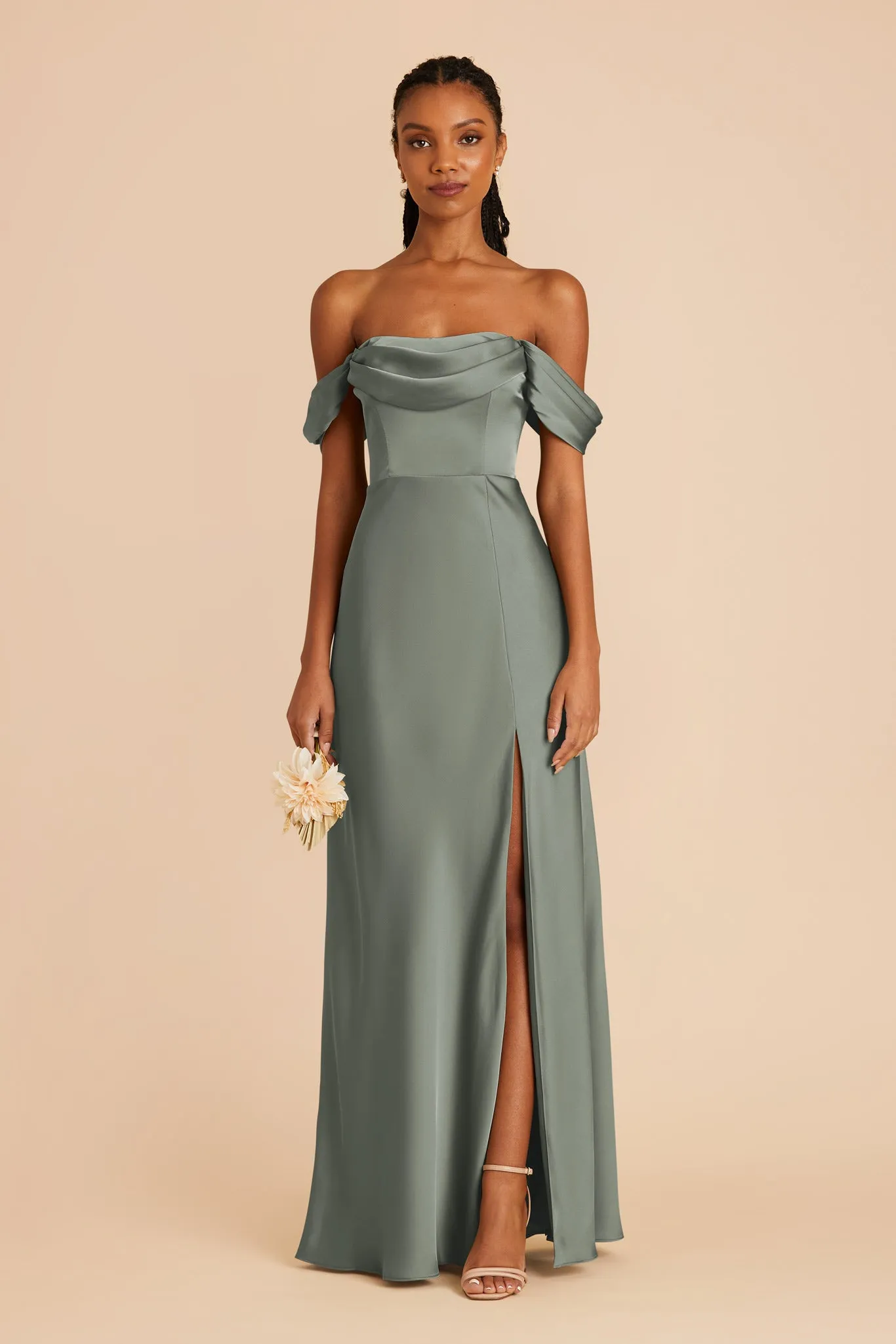 Mia Matte Satin Dress - Sea Glass sold by Birdy Grey