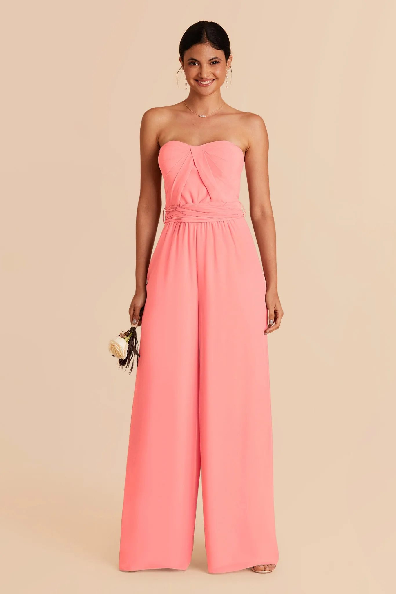 Gigi Chiffon Jumpsuit - Coral Pink sold by Birdy Grey