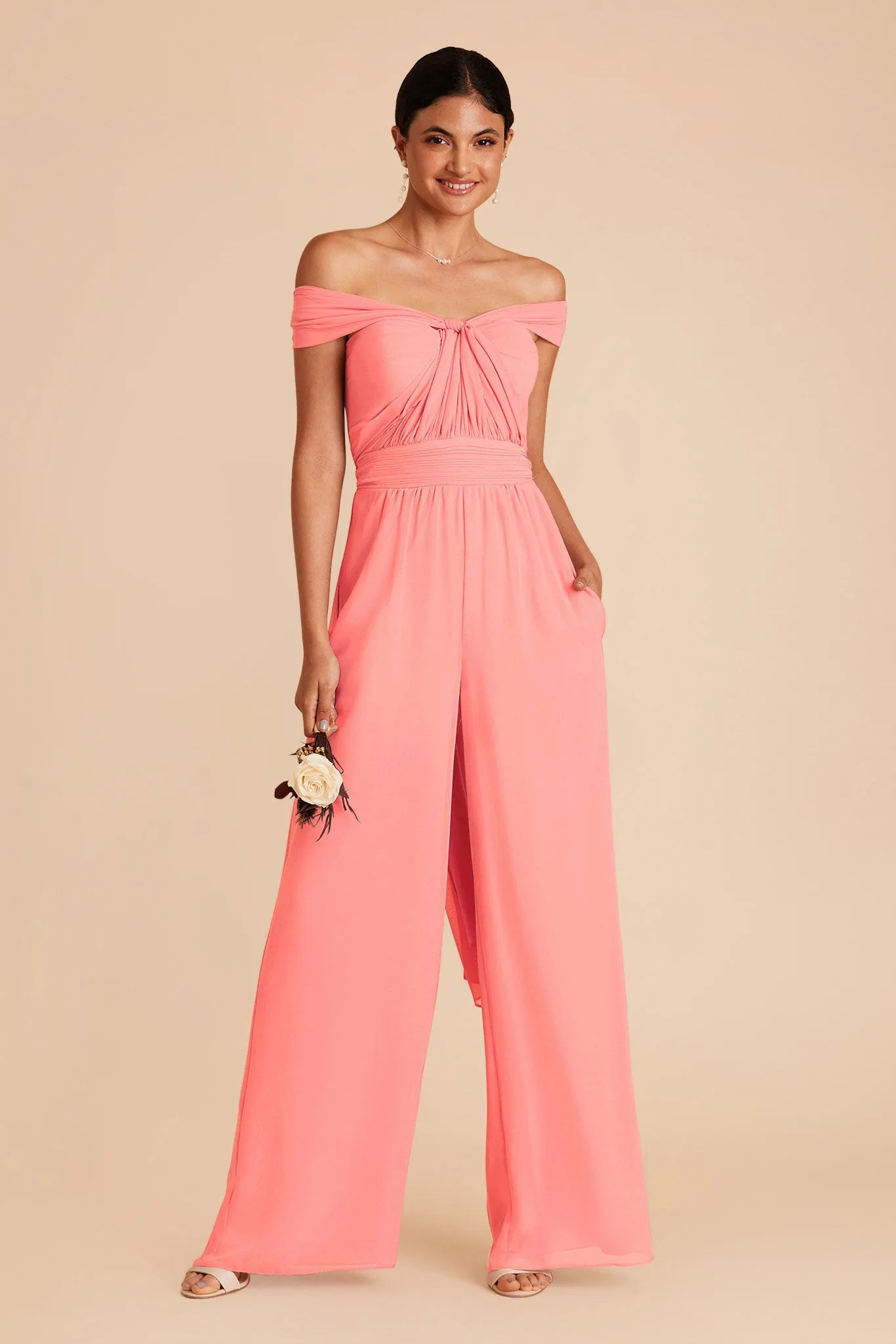 Gigi Chiffon Jumpsuit - Coral Pink sold by Birdy Grey product image thumbnail 3