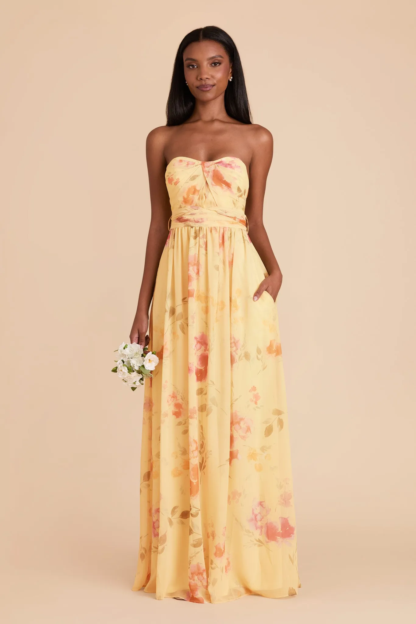 Grace Chiffon Dress - Pale Yellow Rococo Floral sold by Birdy Grey