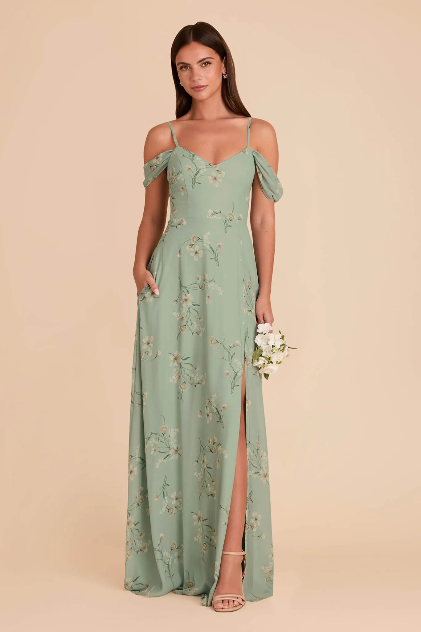 Devin Chiffon Dress With Slit - Sage Le Fleur sold by Birdy Grey product image thumbnail 3