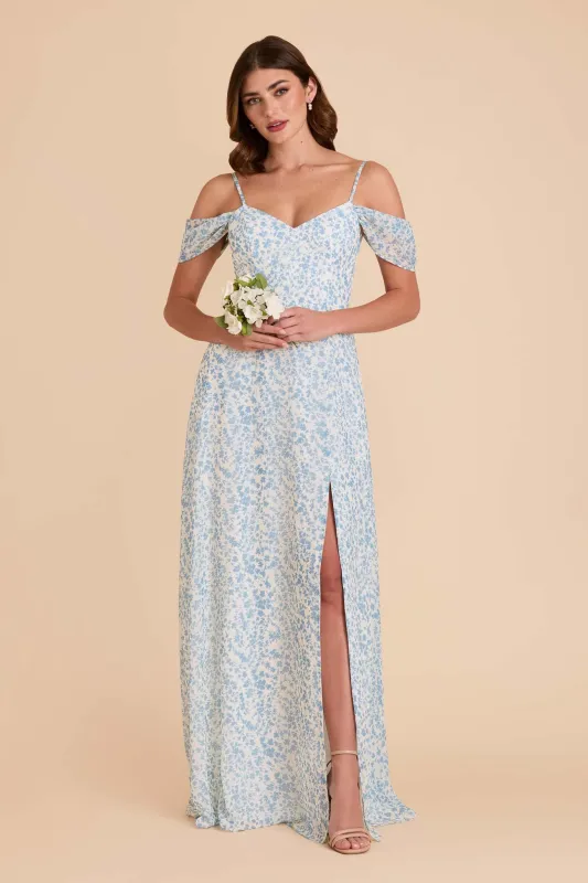 Devin Chiffon Dress With Slit - Blue Dreamy Ditsy sold by Birdy Grey