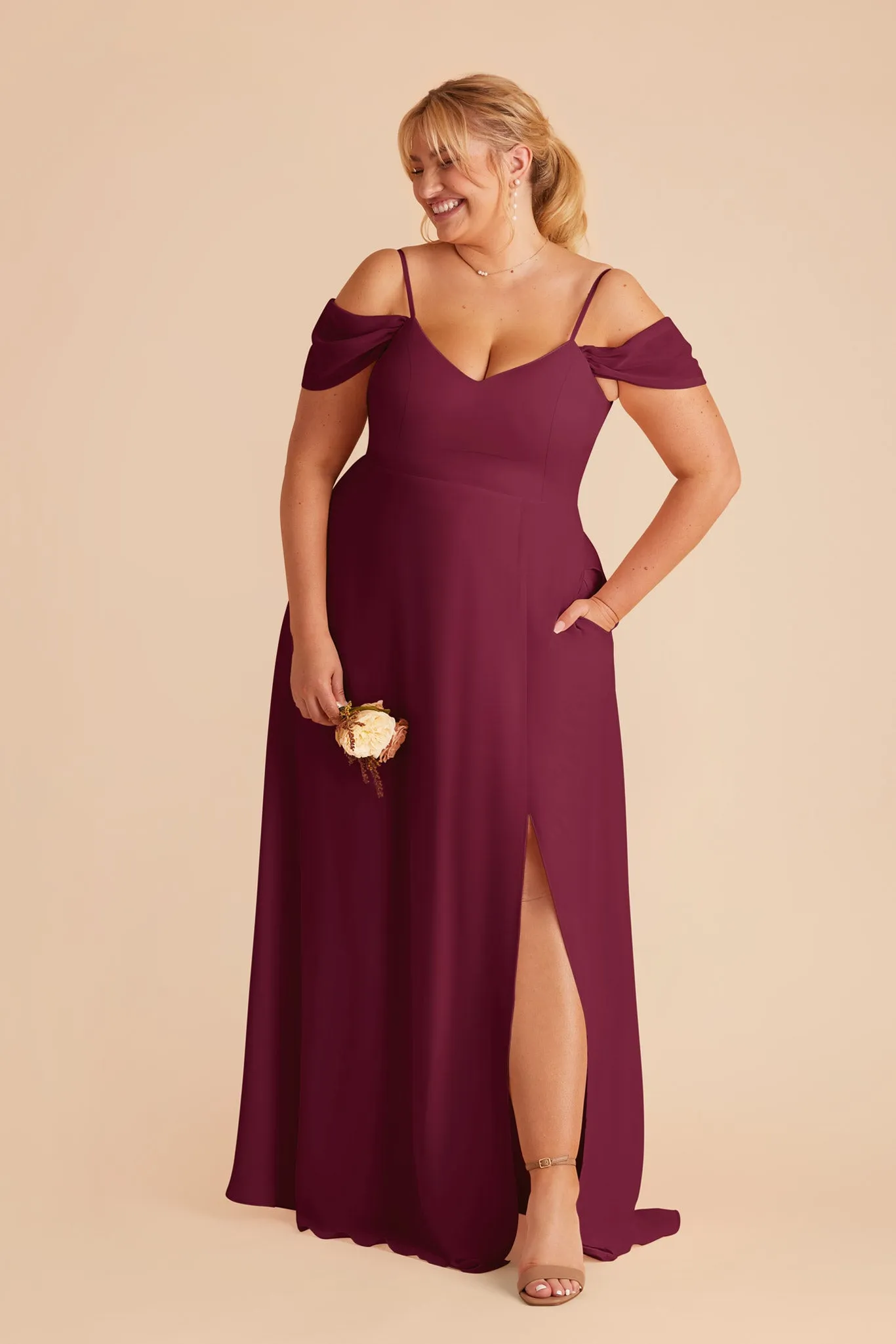 Devin Chiffon Dress With Slit - Berry sold by Birdy Grey product image thumbnail 5