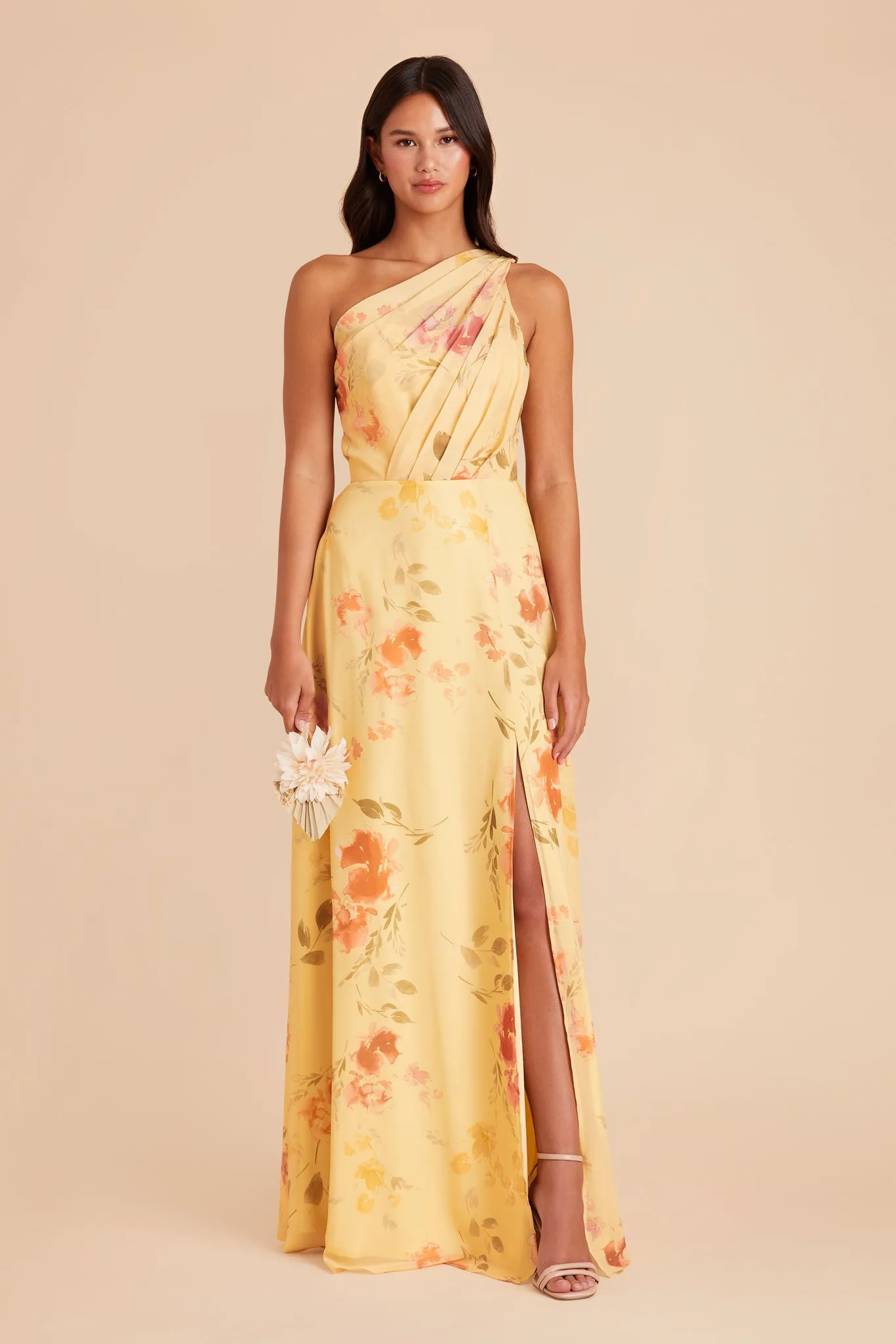 Kira Chiffon Dress With Slit - Pale Yellow Rococo Floral sold by Birdy Grey