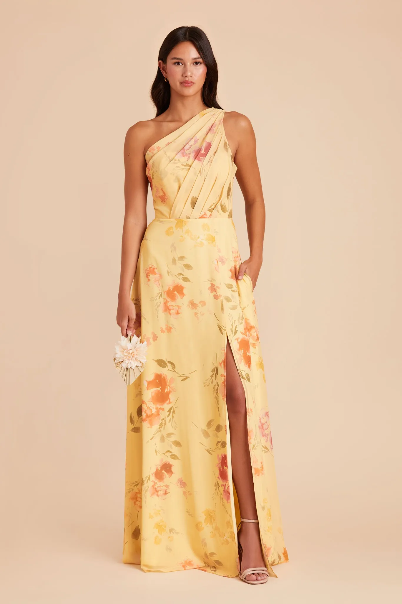 Kira Chiffon Dress With Slit - Pale Yellow Rococo Floral sold by Birdy Grey product image thumbnail 2