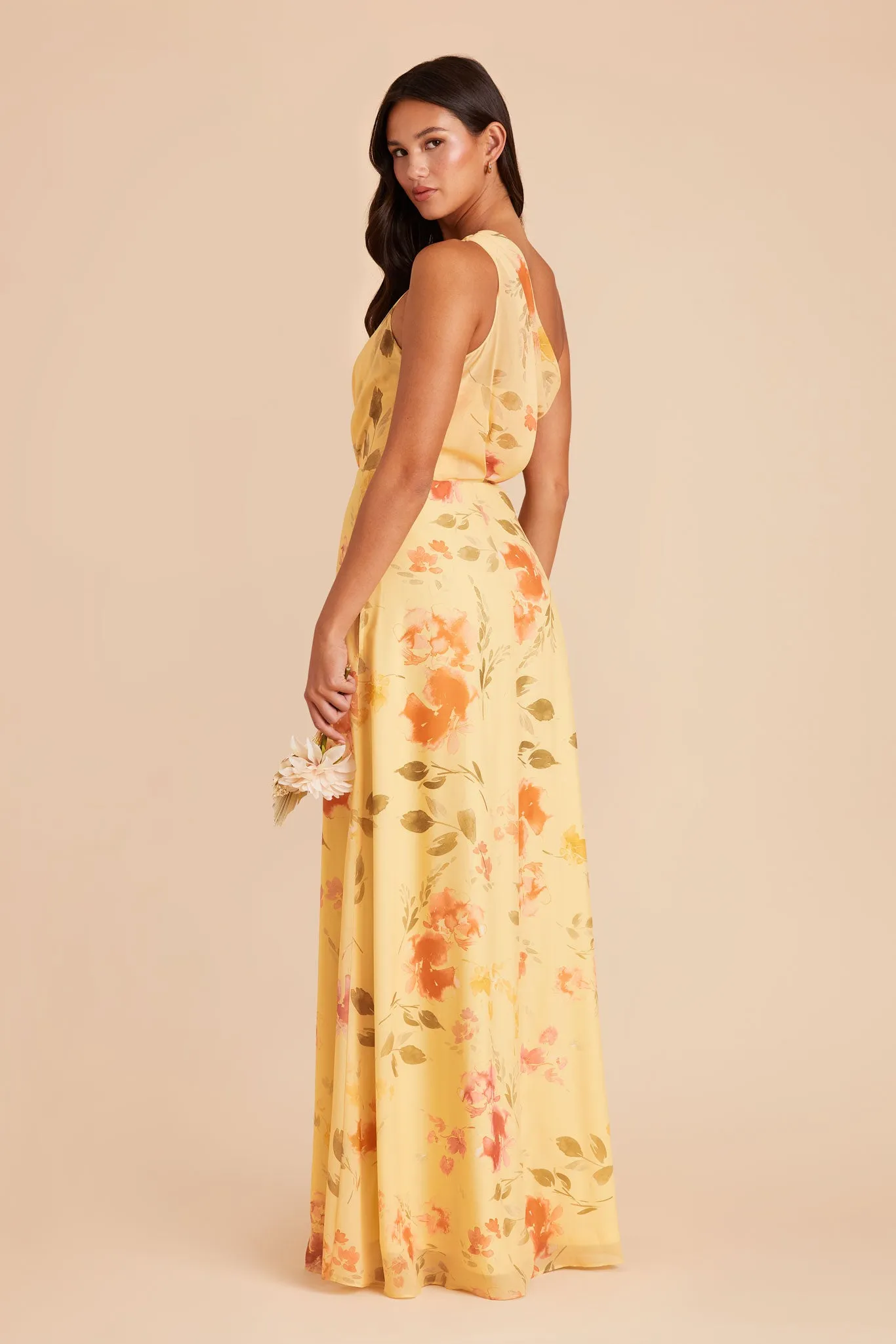 Kira Chiffon Dress With Slit - Pale Yellow Rococo Floral sold by Birdy Grey product image thumbnail 4