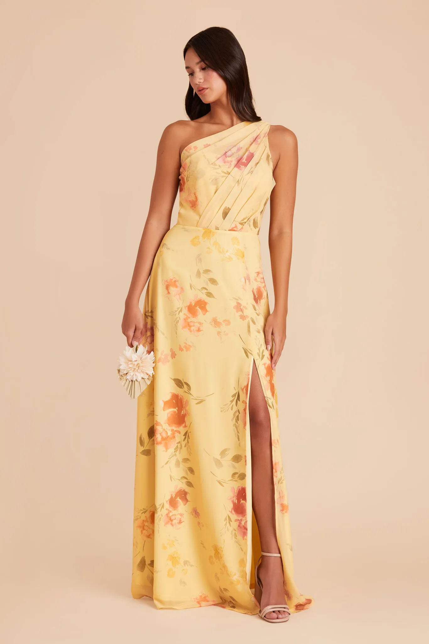 Kira Chiffon Dress With Slit - Pale Yellow Rococo Floral sold by Birdy Grey product image thumbnail 3