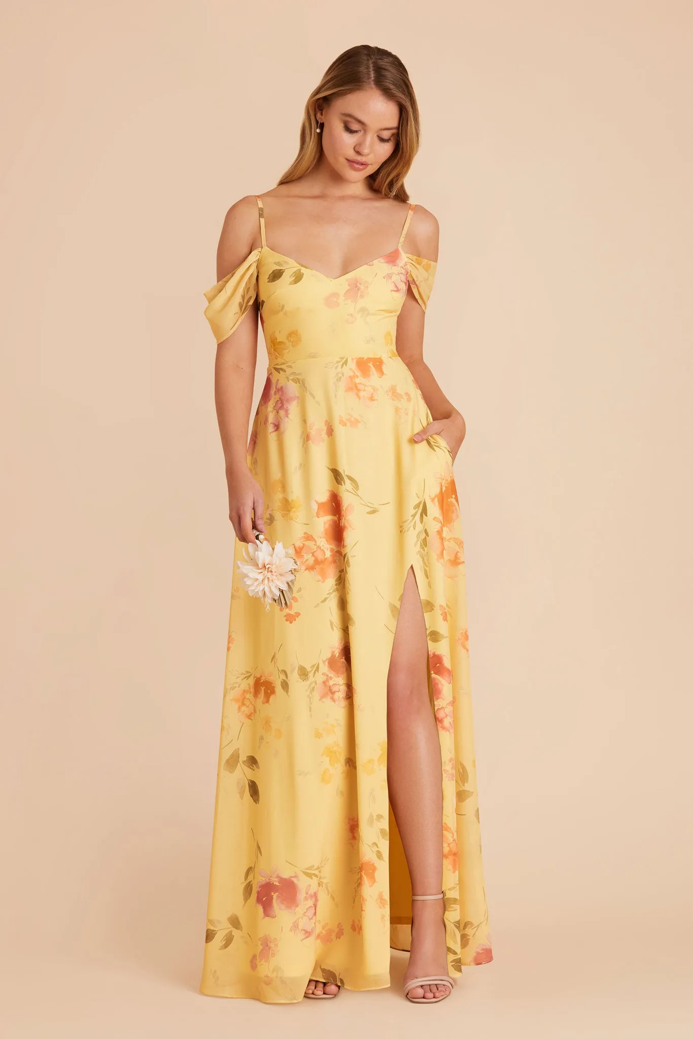 Devin Chiffon Dress With Slit - Pale Yellow Rococo Floral sold by Birdy Grey product image thumbnail 3