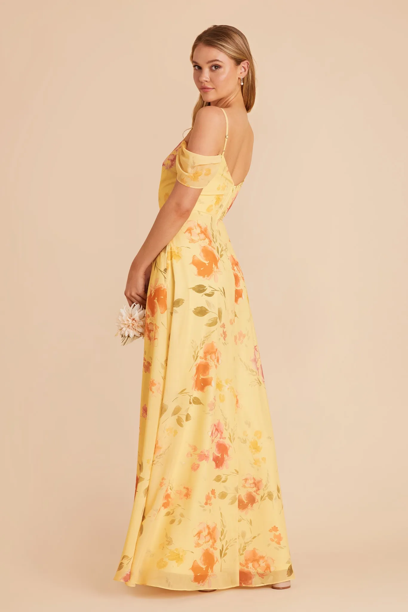 Devin Chiffon Dress With Slit - Pale Yellow Rococo Floral sold by Birdy Grey product image thumbnail 4