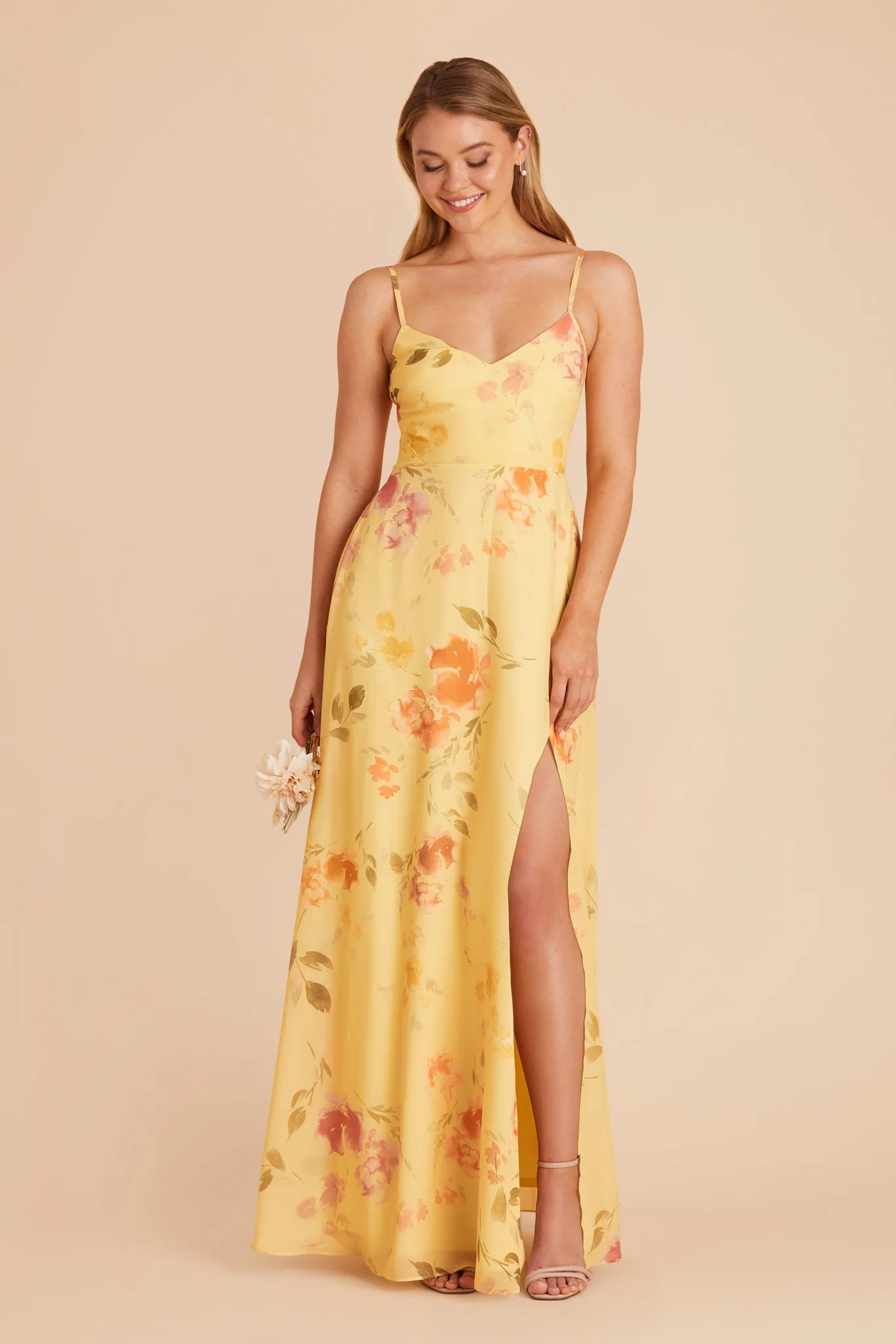 Devin Chiffon Dress With Slit - Pale Yellow Rococo Floral sold by Birdy Grey product image thumbnail 2