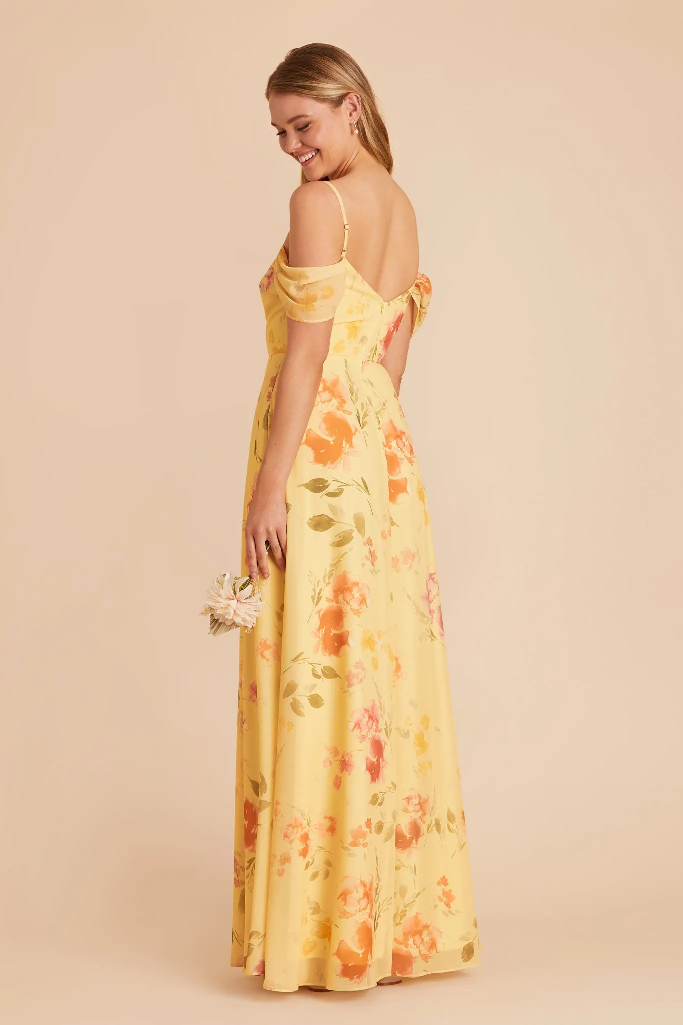 Devin Chiffon Dress With Slit - Pale Yellow Rococo Floral sold by Birdy Grey product image thumbnail 5