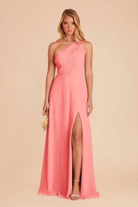 Kira Chiffon Dress With Slit - Coral Pink sold by Birdy Grey