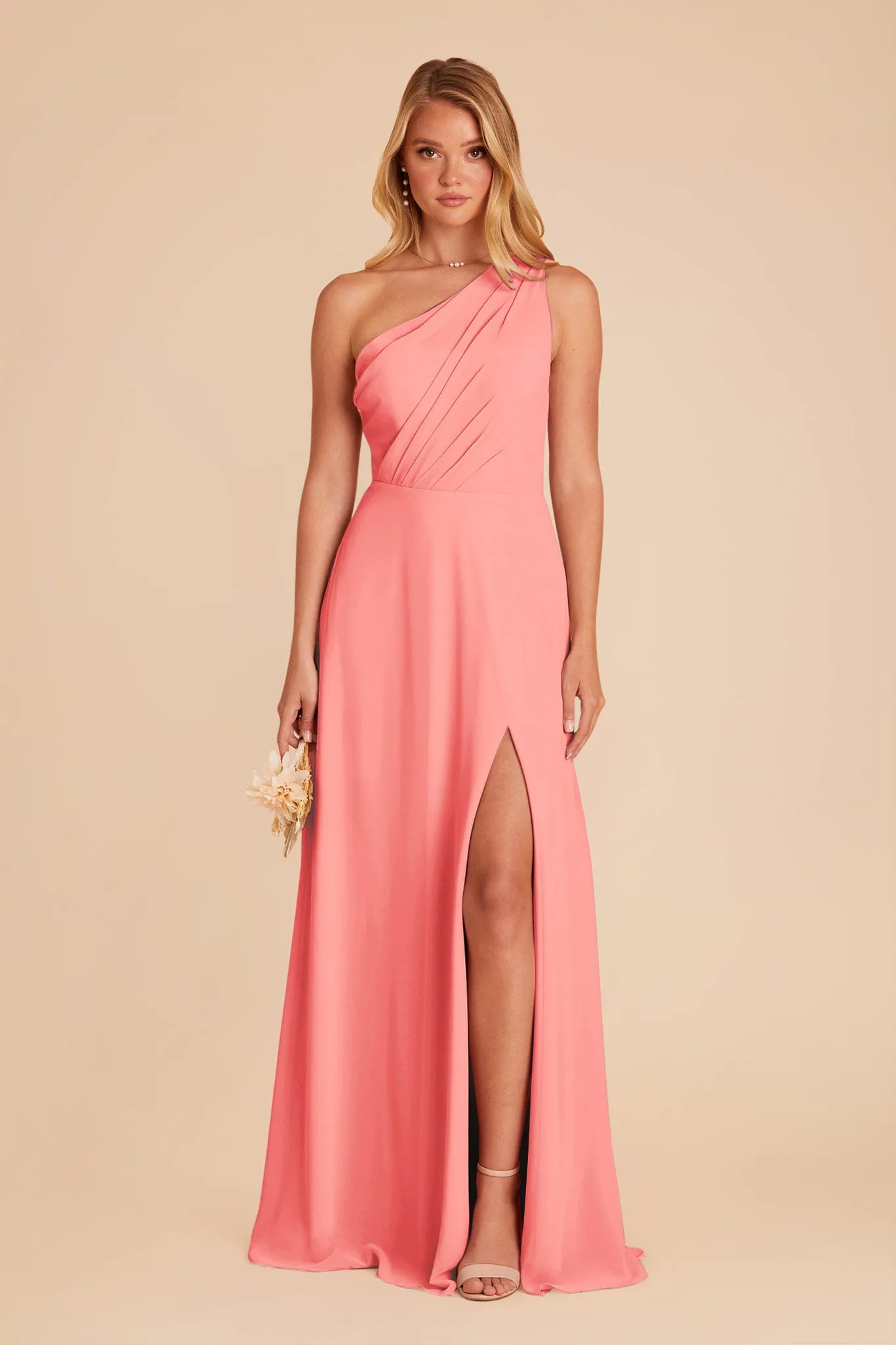 Kira Chiffon Dress With Slit - Coral Pink sold by Birdy Grey