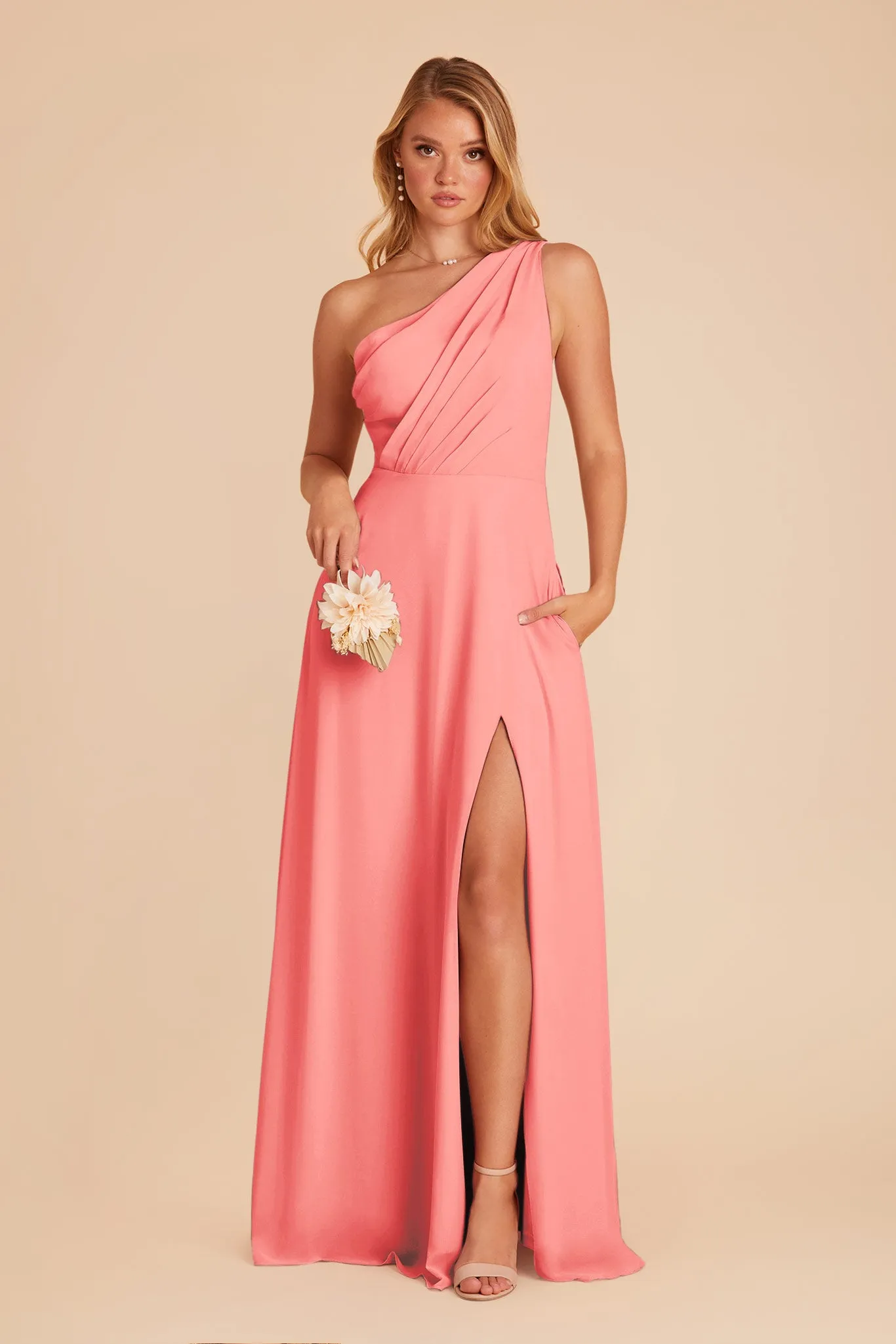 Kira Chiffon Dress With Slit - Coral Pink sold by Birdy Grey product image thumbnail 4