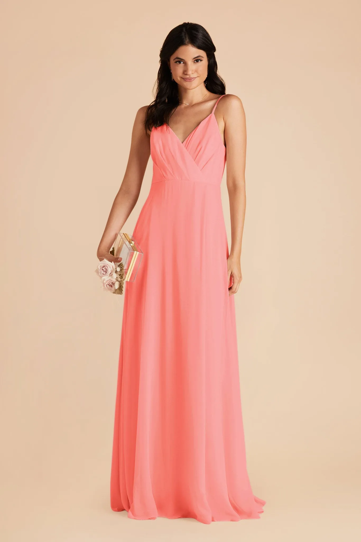 Kaia Chiffon Dress - Coral Pink sold by Birdy Grey