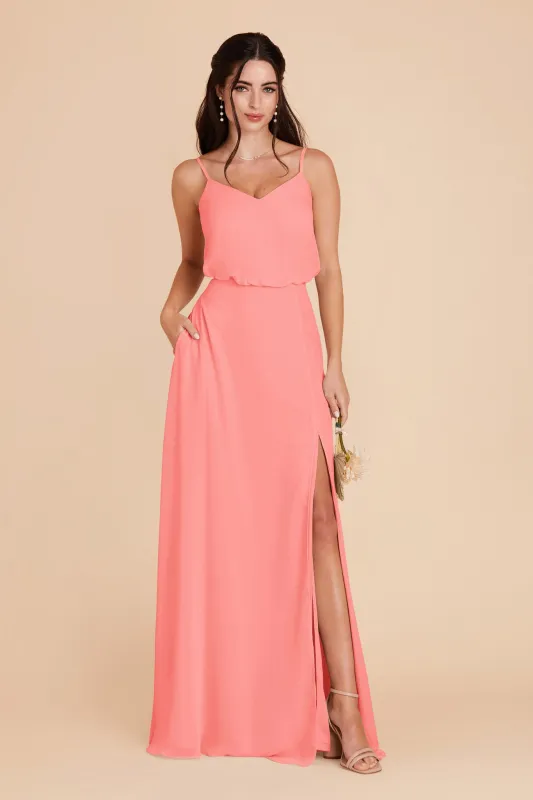 Gwennie Chiffon Dress With Slit - Coral Pink sold by Birdy Grey