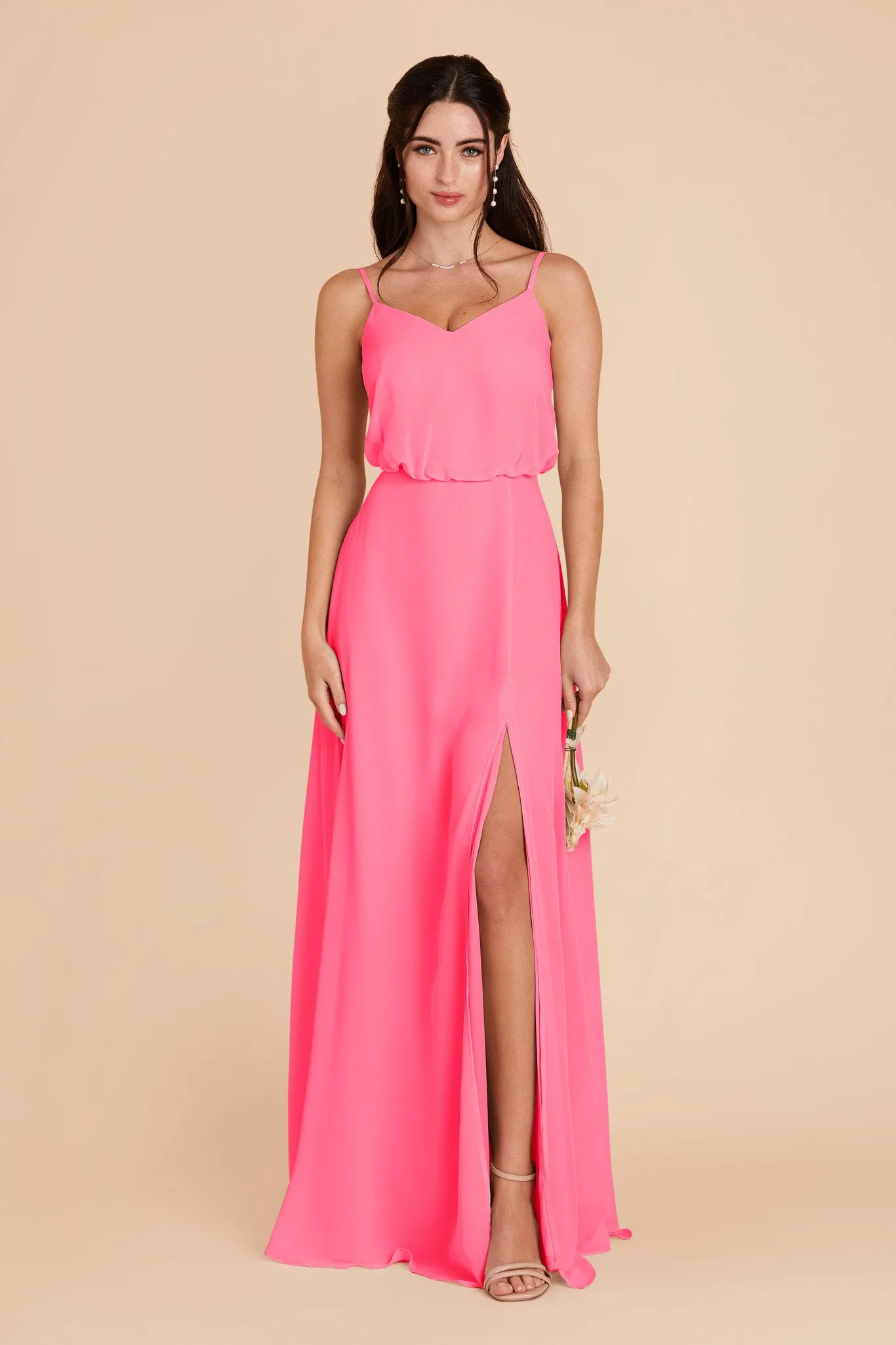 Gwennie Chiffon Dress With Slit - Bon Bon Pink sold by Birdy Grey