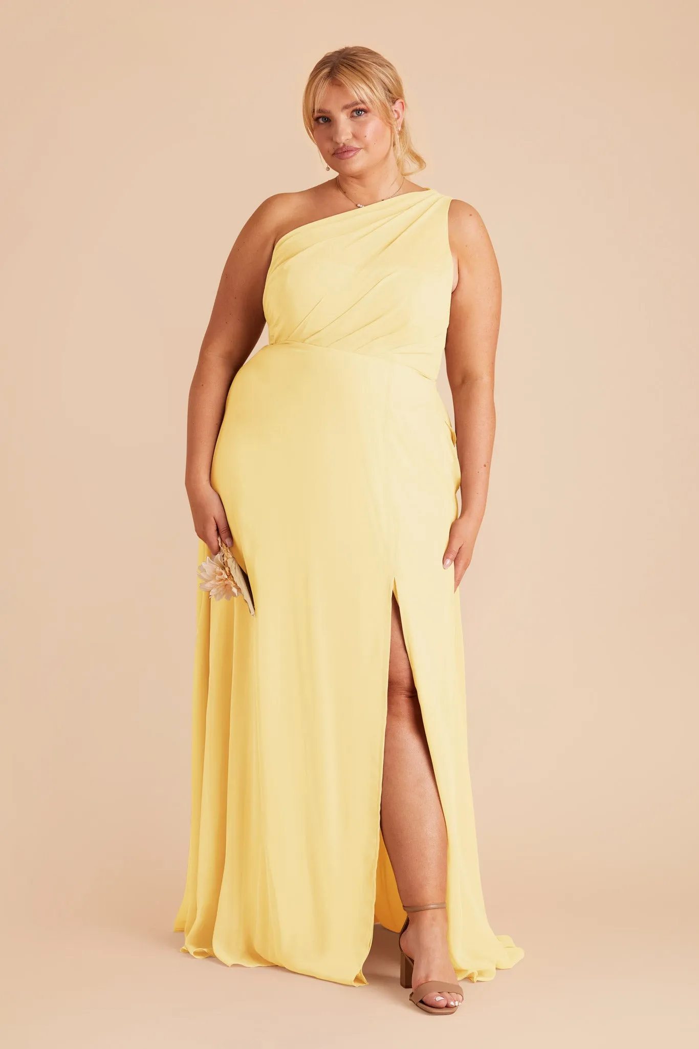 Kira Chiffon Dress With Slit - Lemon Sorbet sold by Birdy Grey