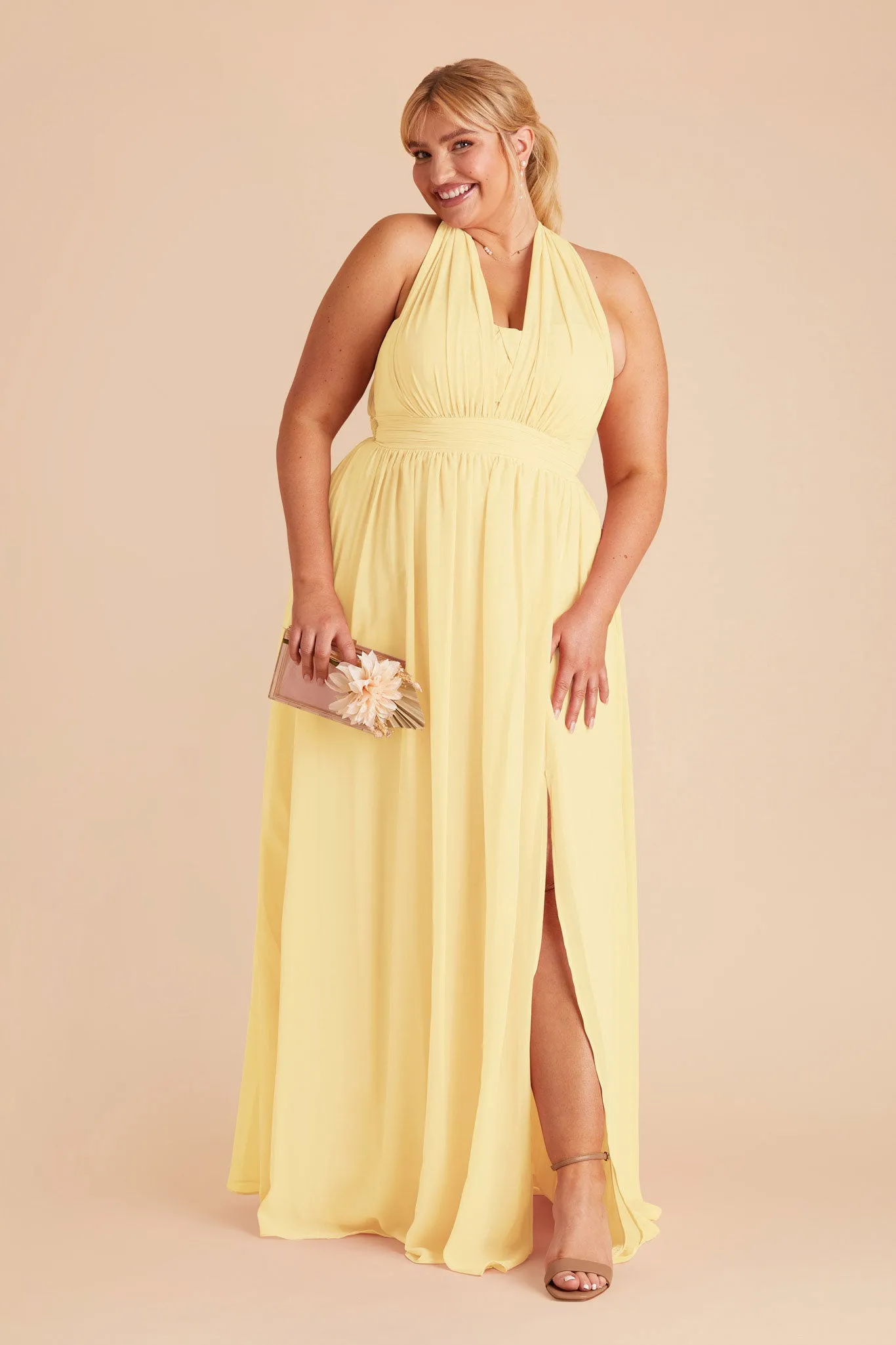 Grace Chiffon Dress With Slit - Lemon Sorbet sold by Birdy Grey product image thumbnail 4