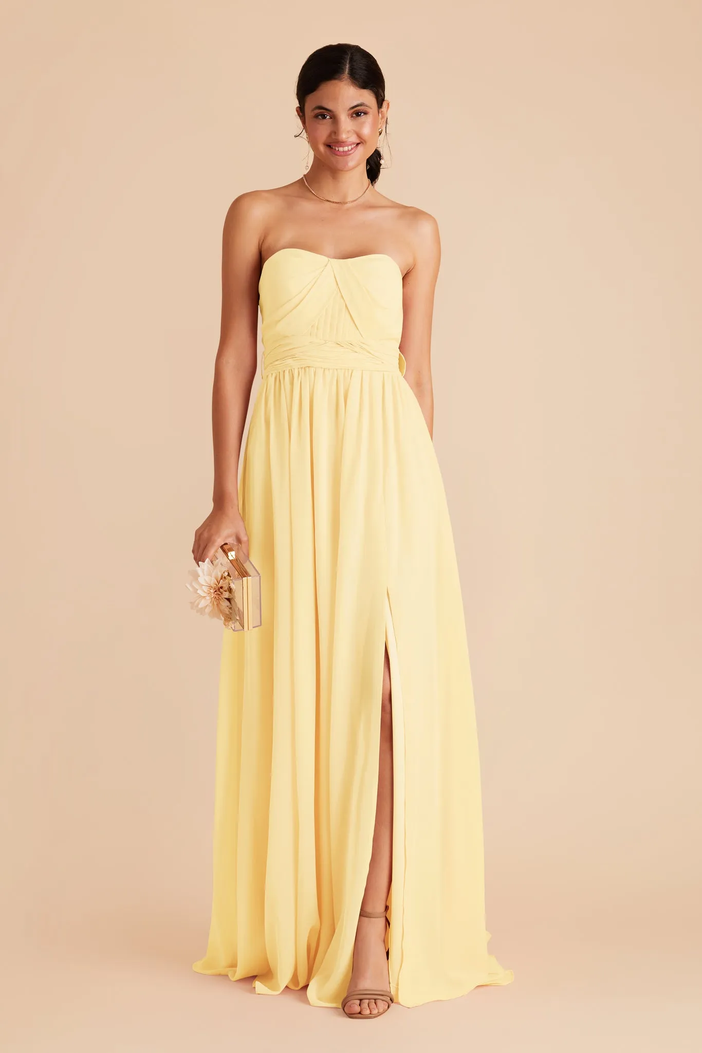 Grace Chiffon Dress With Slit - Lemon Sorbet sold by Birdy Grey product image thumbnail 2