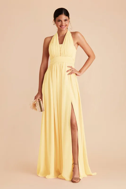 Grace Chiffon Dress With Slit - Lemon Sorbet sold by Birdy Grey