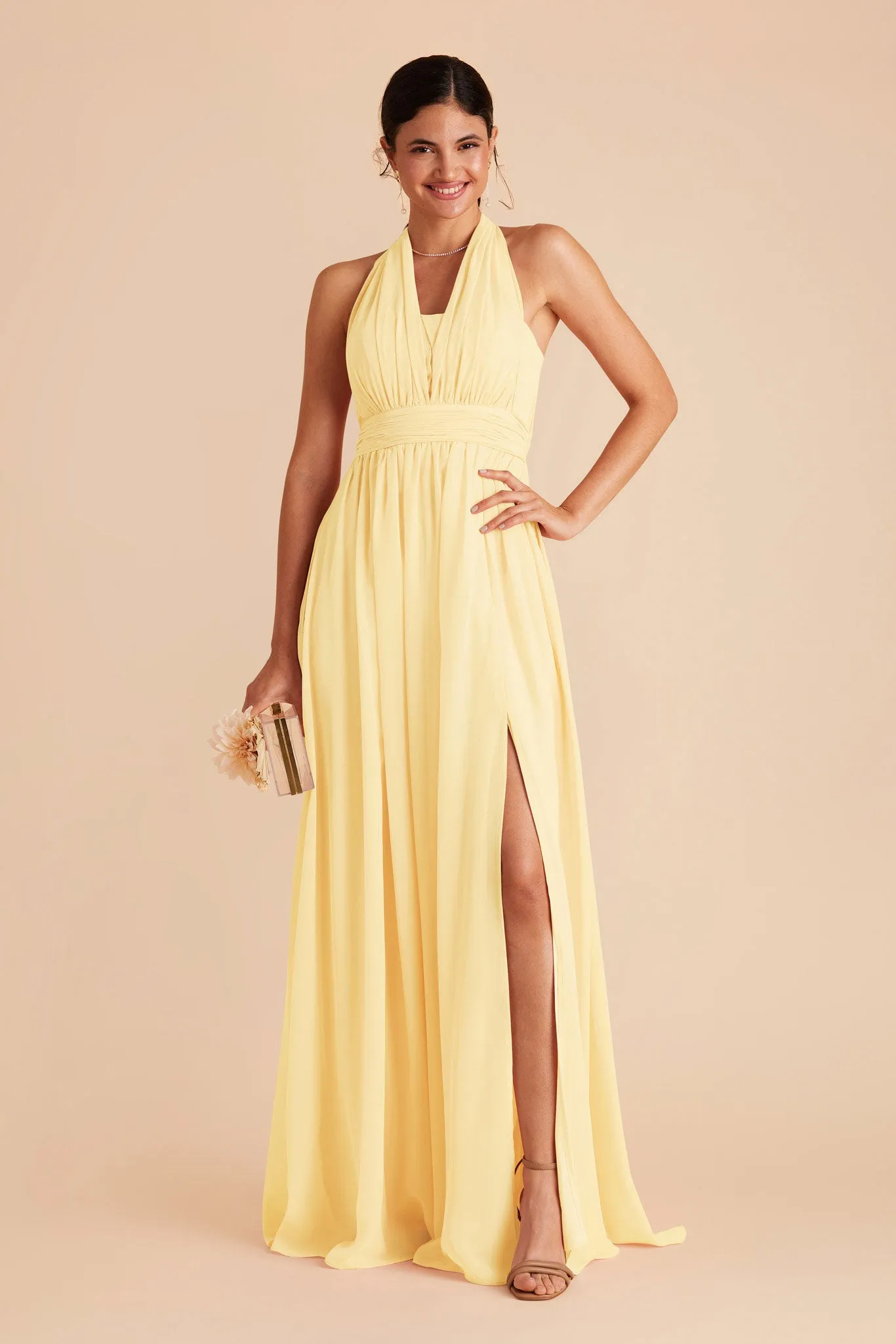 Grace Chiffon Dress With Slit - Lemon Sorbet sold by Birdy Grey