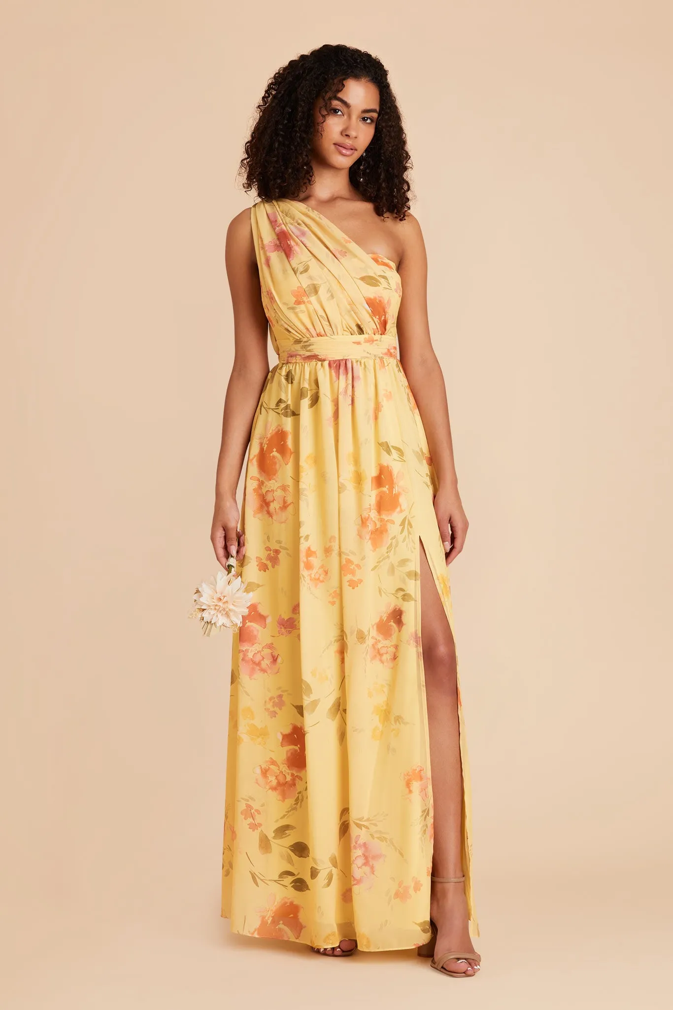 Grace Chiffon Dress With Slit - Pale Yellow Rococo Floral sold by Birdy Grey product image thumbnail 3