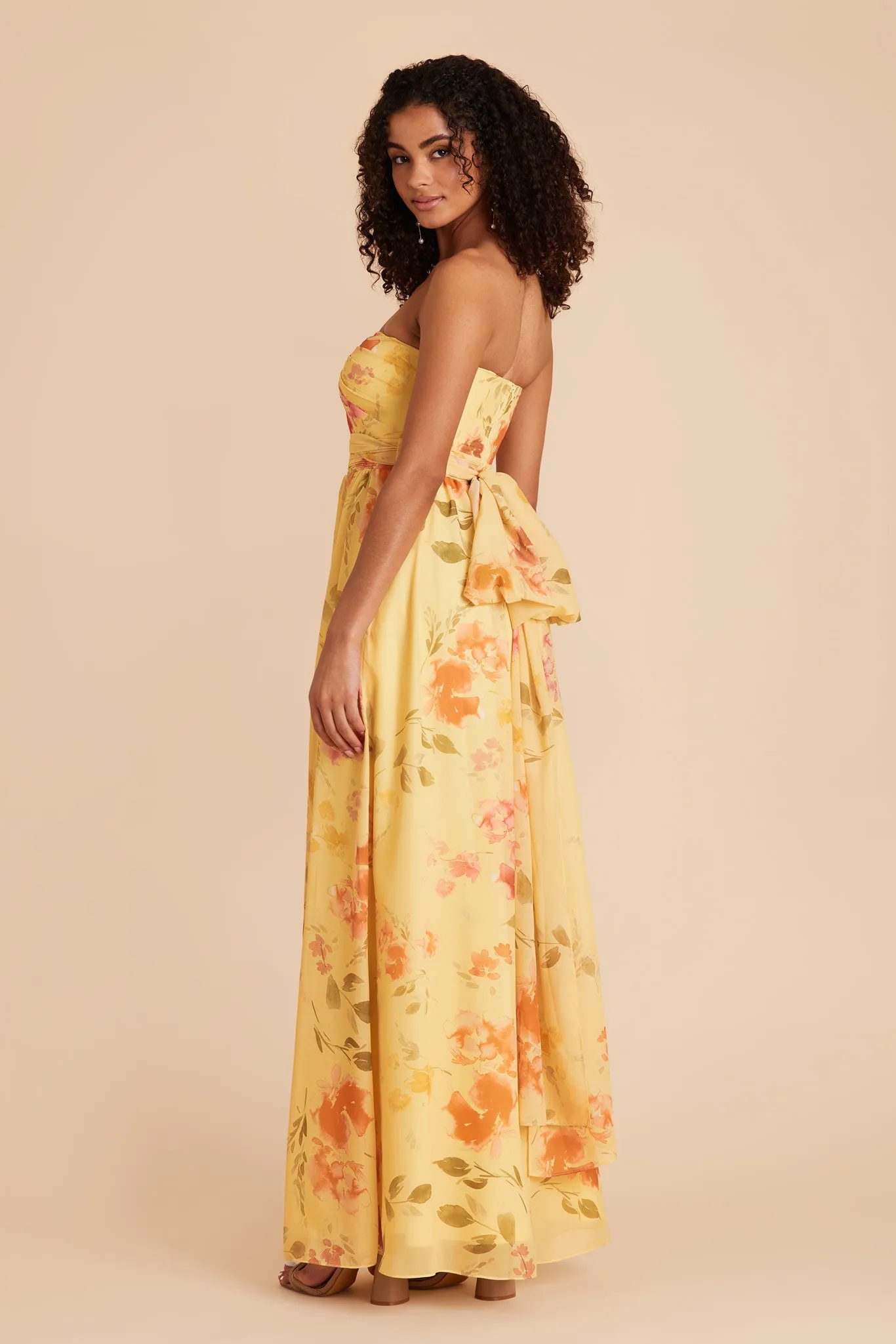 Grace Chiffon Dress With Slit - Pale Yellow Rococo Floral sold by Birdy Grey product image thumbnail 4