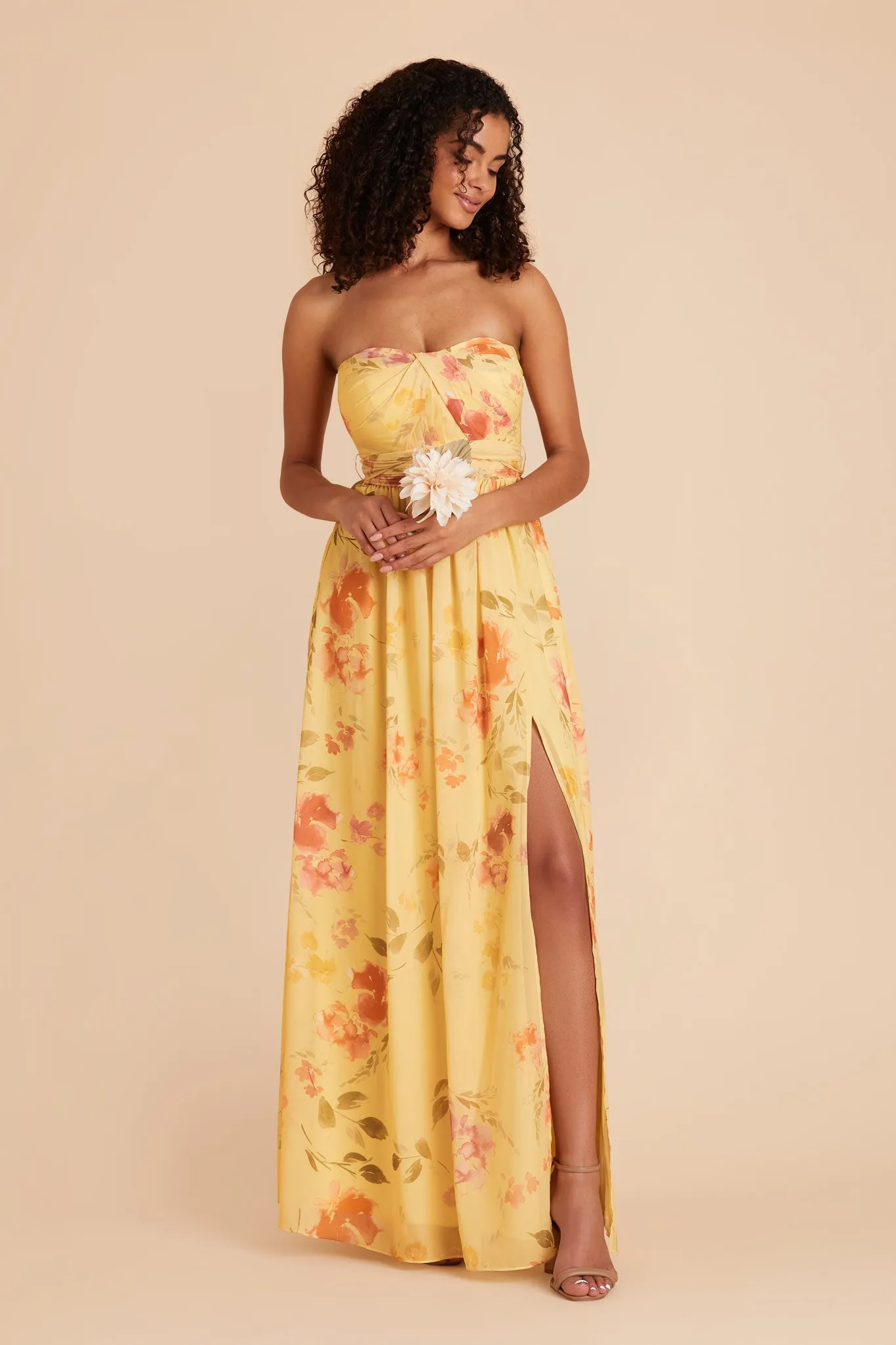 Grace Chiffon Dress With Slit - Pale Yellow Rococo Floral sold by Birdy Grey product image thumbnail 2