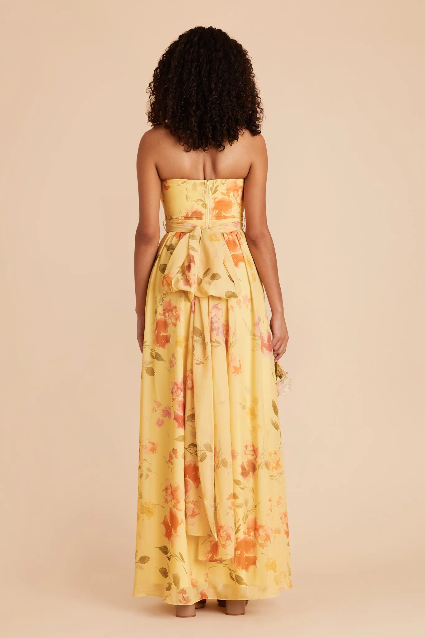 Grace Chiffon Dress With Slit - Pale Yellow Rococo Floral sold by Birdy Grey product image thumbnail 5