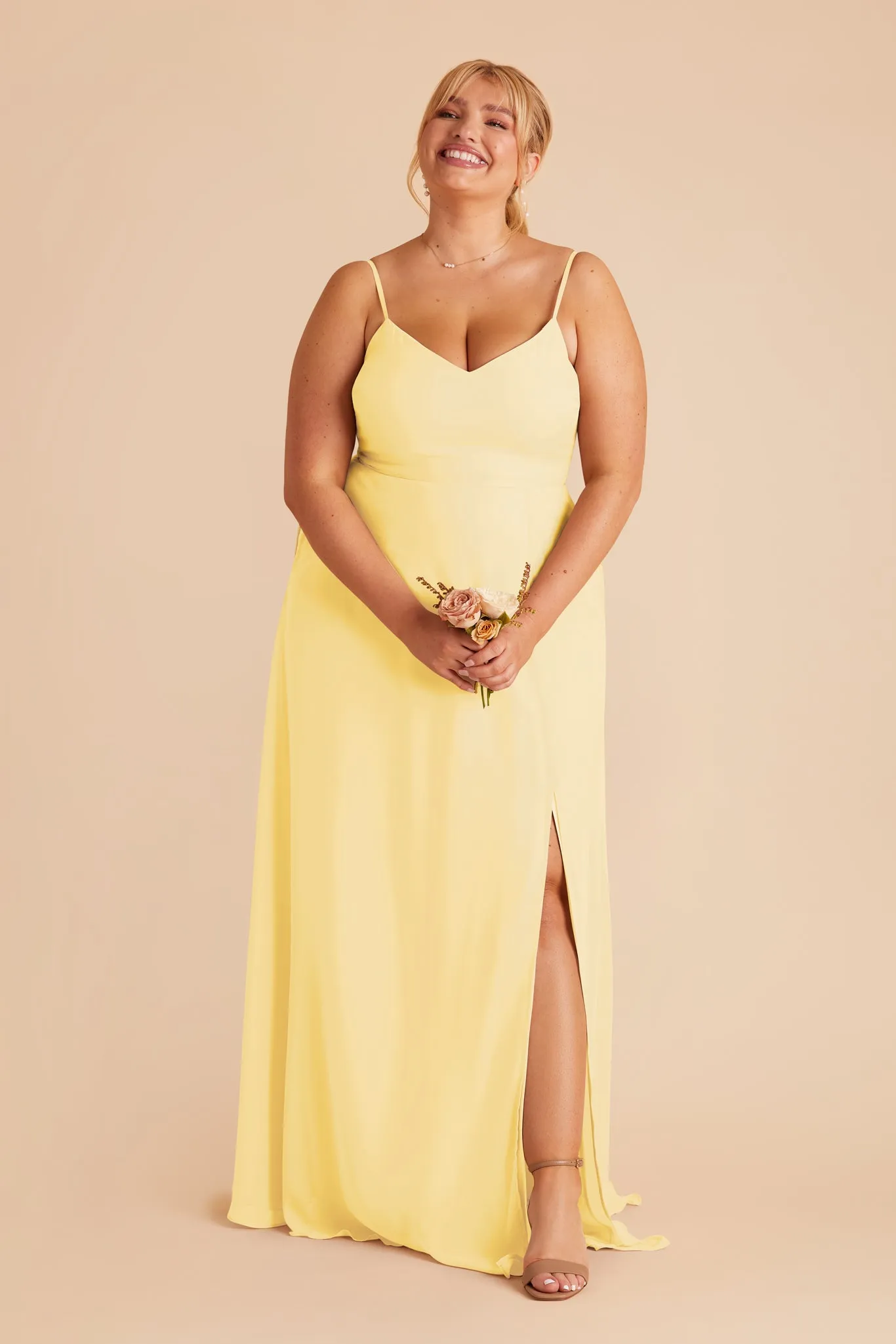 Devin Chiffon Dress With Slit - Lemon Sorbet sold by Birdy Grey product image thumbnail 2