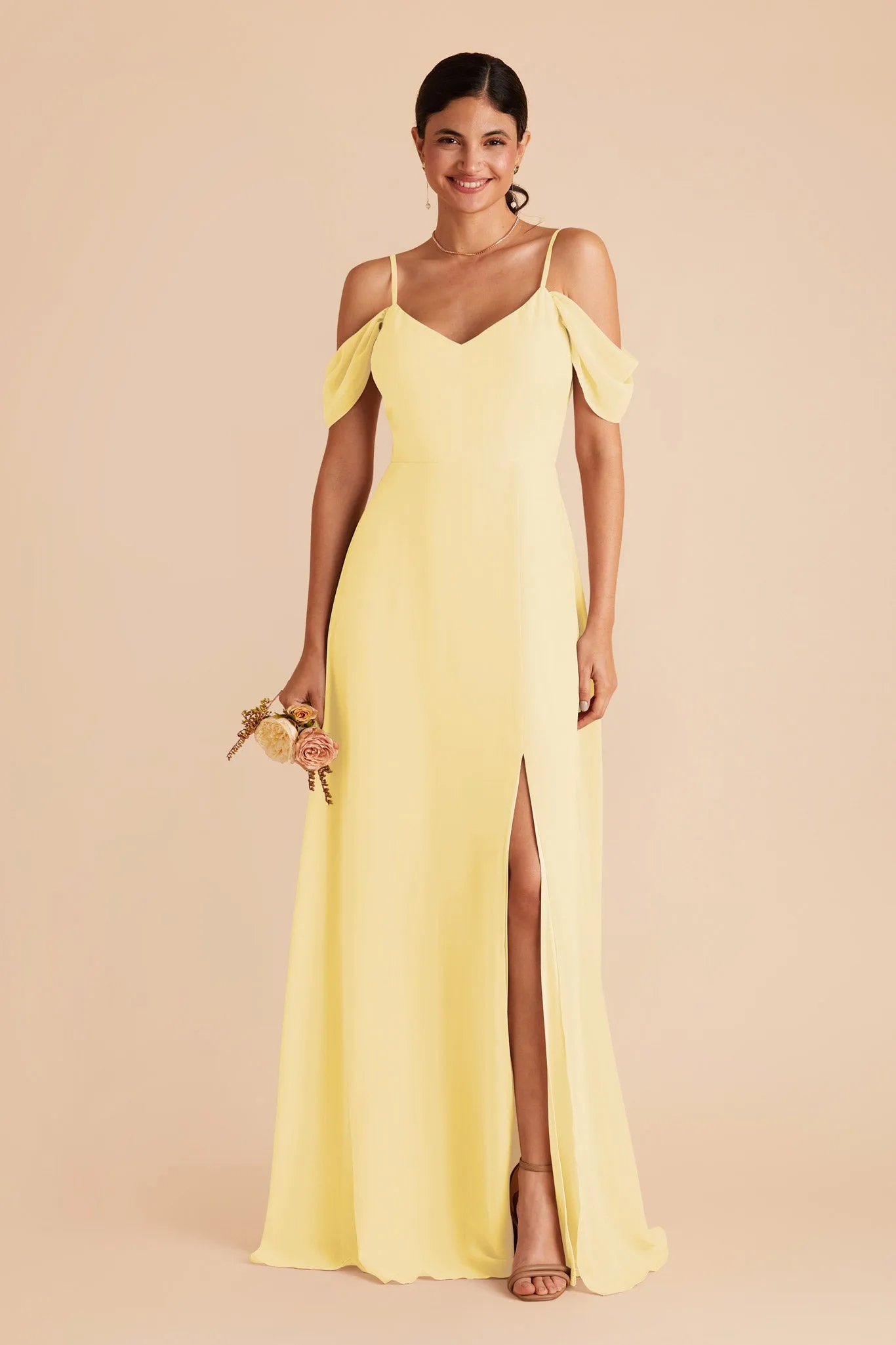Devin Chiffon Dress With Slit - Lemon Sorbet sold by Birdy Grey