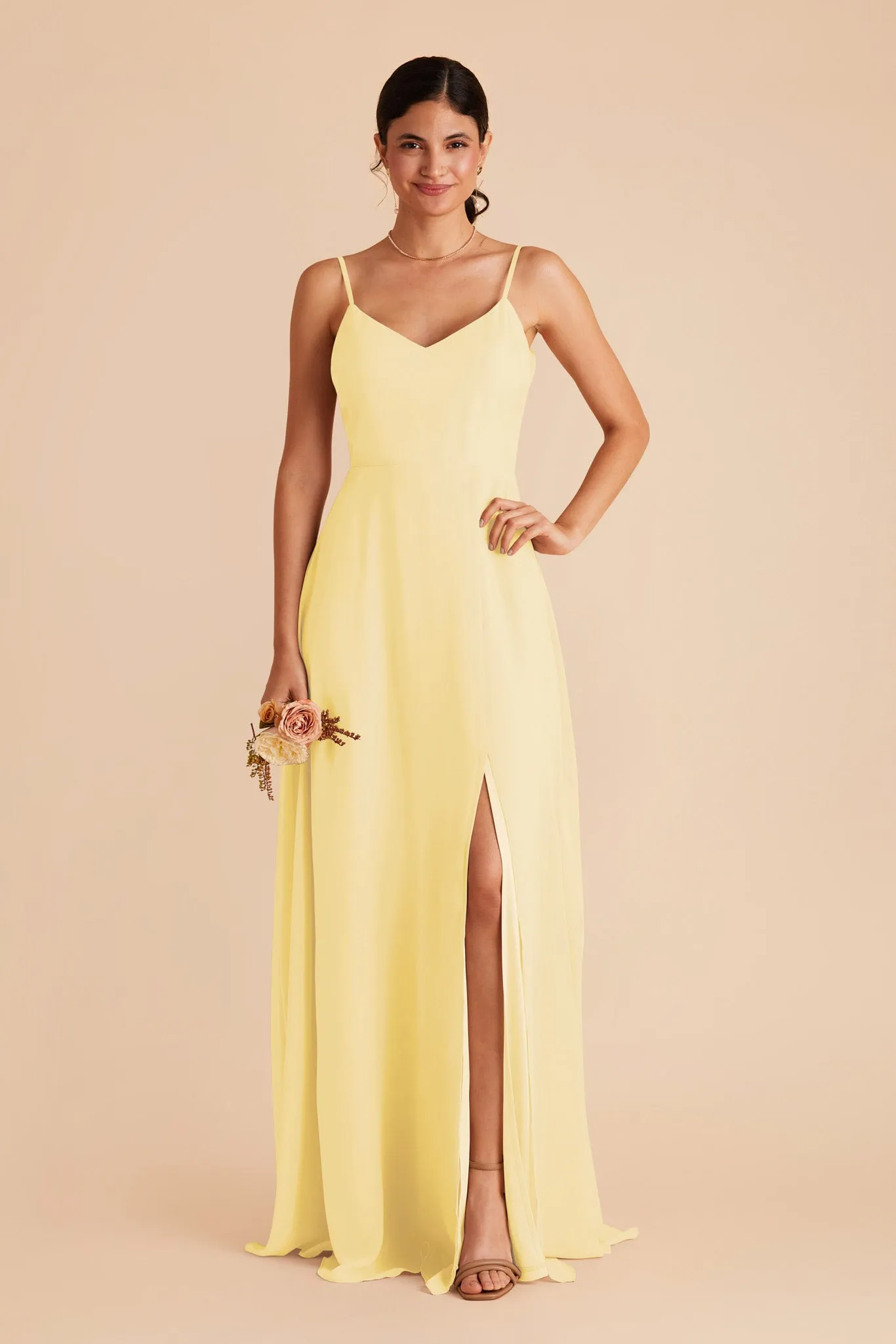 Devin Chiffon Dress With Slit - Lemon Sorbet sold by Birdy Grey product image thumbnail 3