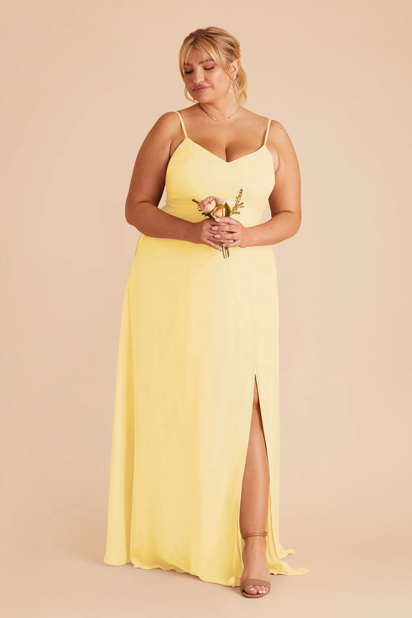Devin Chiffon Dress With Slit - Lemon Sorbet sold by Birdy Grey product image thumbnail 5