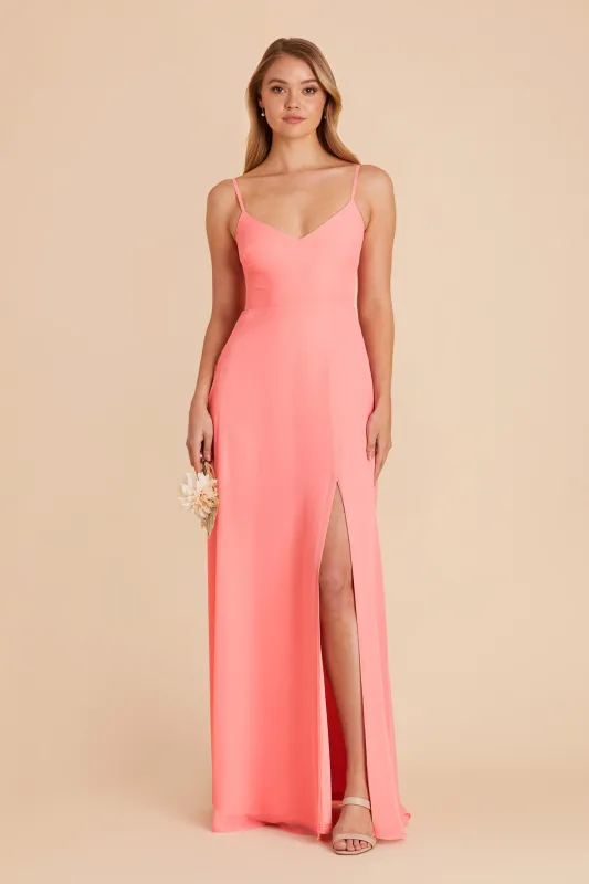 Devin Chiffon Dress With Slit - Coral Pink sold by Birdy Grey