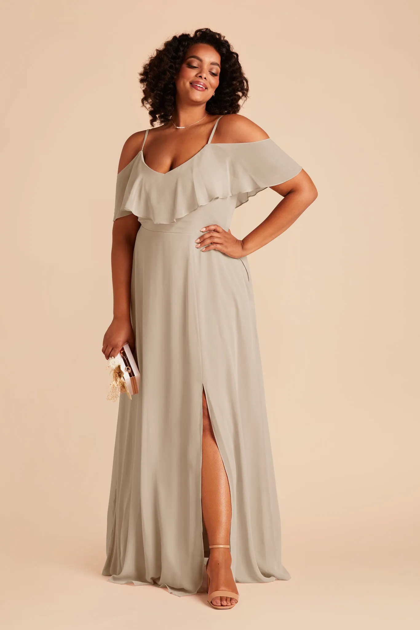 Jane Chiffon Dress With Slit - Classic Champagne sold by Birdy Grey product image thumbnail 5