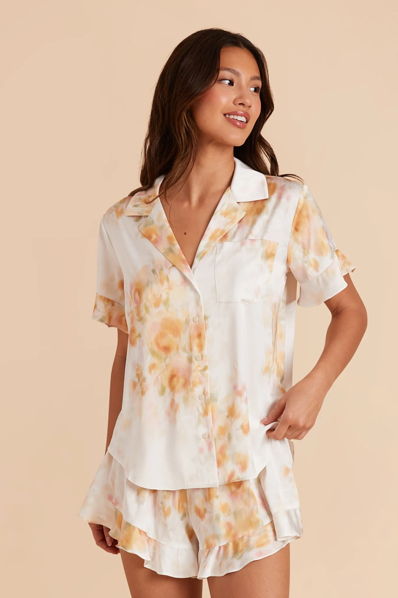 Esther Matte Satin Pajama Set - White Blurred Floral sold by Birdy Grey product image thumbnail 2