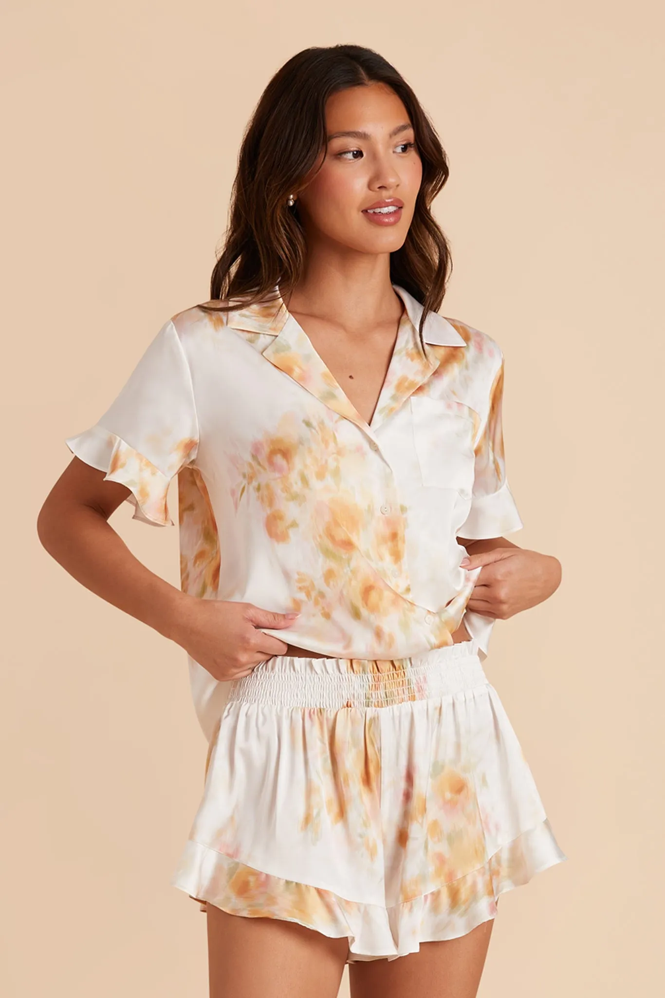 Esther Matte Satin Pajama Set - White Blurred Floral sold by Birdy Grey product image thumbnail 3