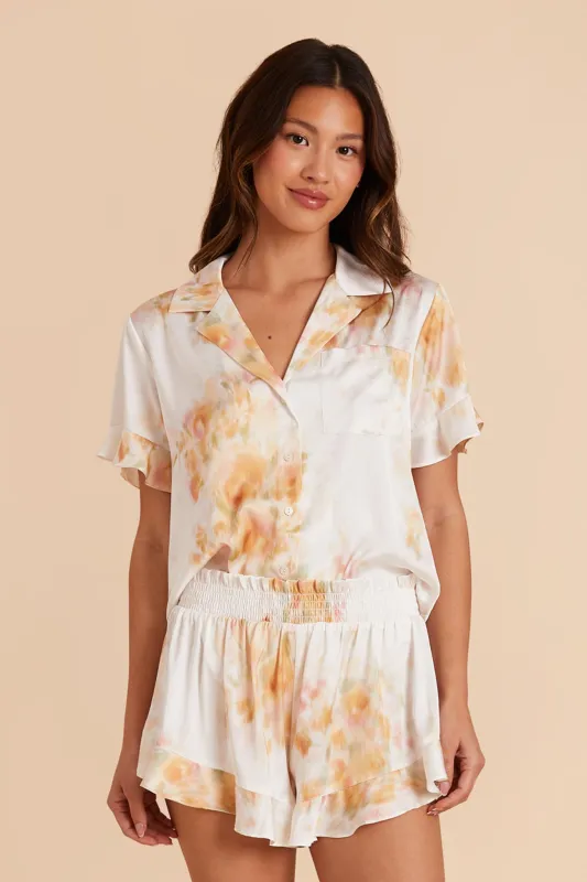 Esther Matte Satin Pajama Set - White Blurred Floral sold by Birdy Grey