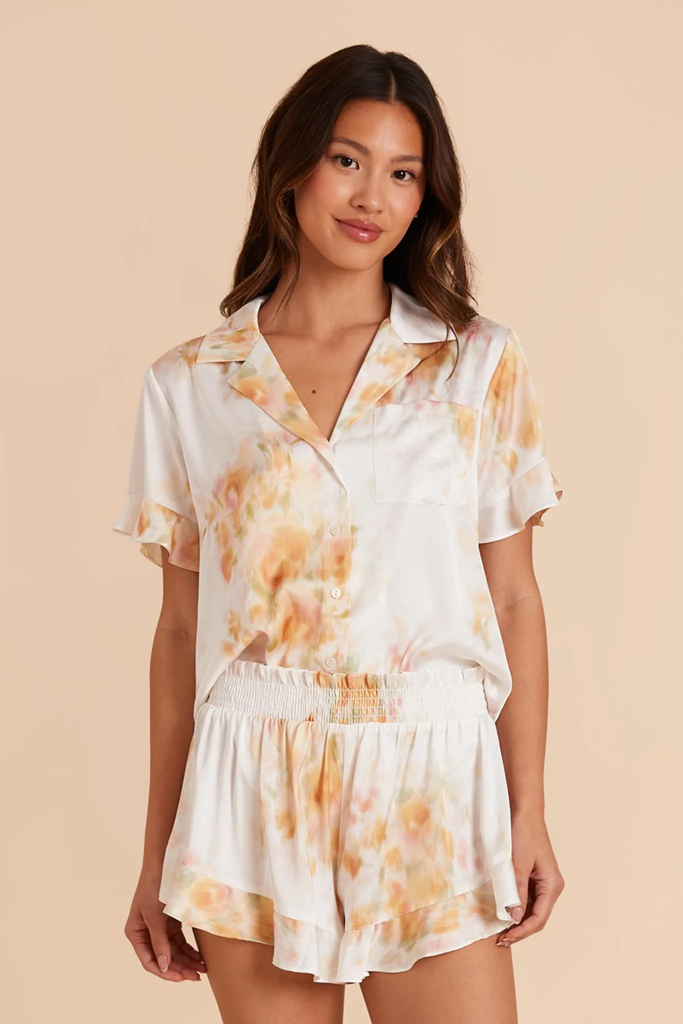 Esther Matte Satin Pajama Set - White Blurred Floral sold by Birdy Grey