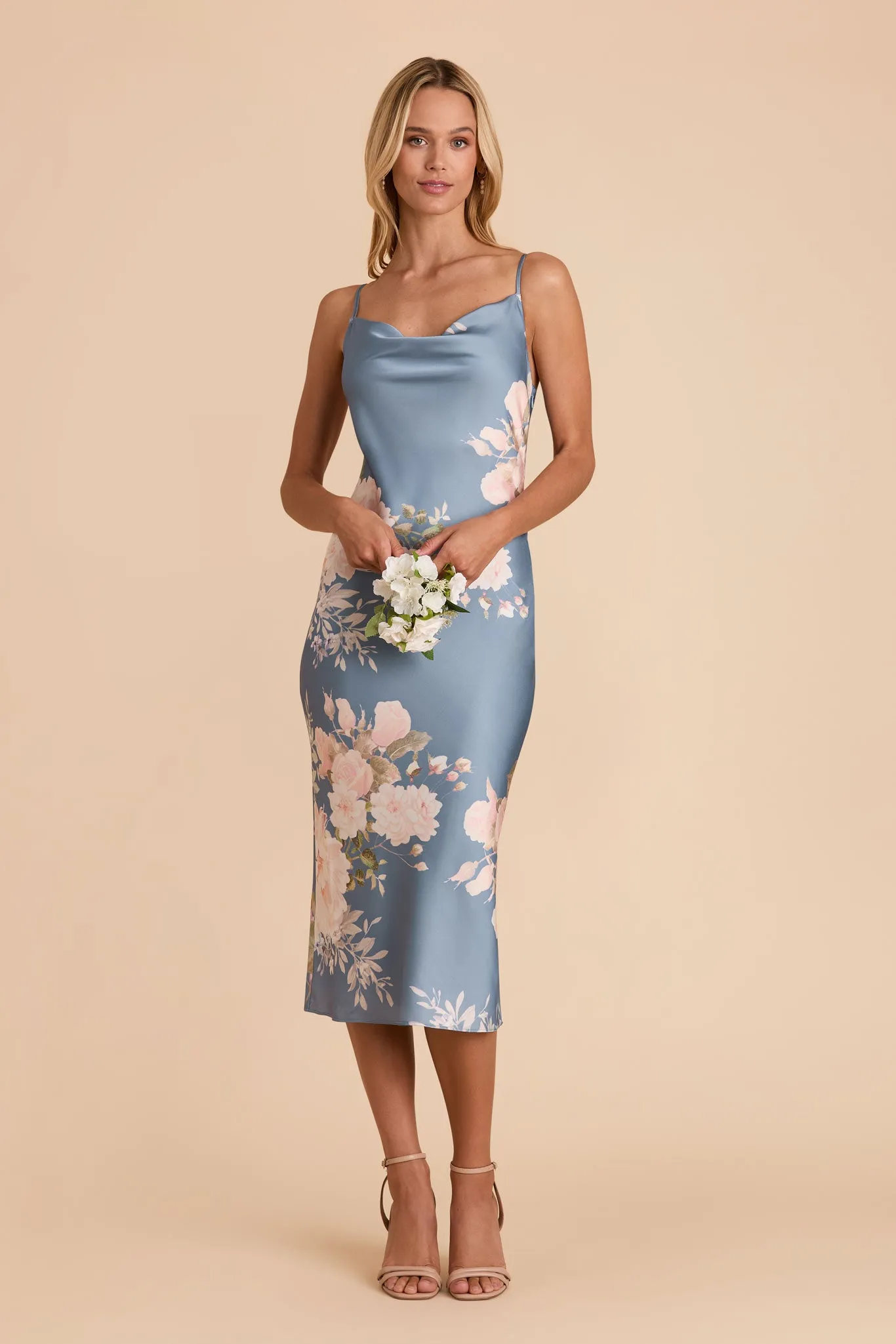 Liza Matte Satin Dress - Dusty Blue Romantic Bouquet sold by Birdy Grey product image thumbnail 2