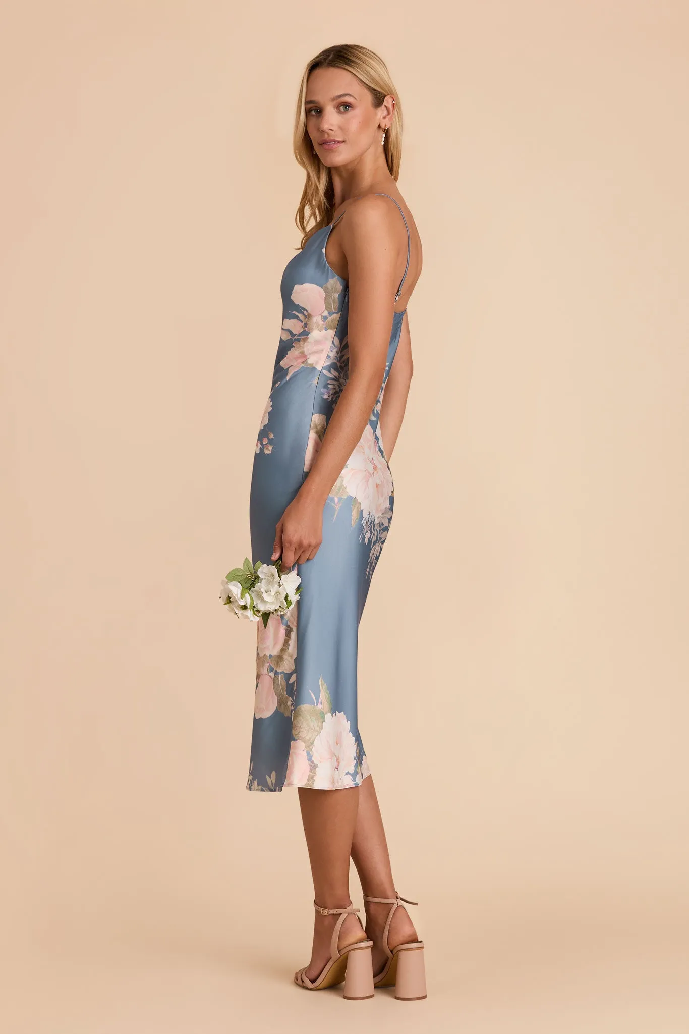 Liza Matte Satin Dress - Dusty Blue Romantic Bouquet sold by Birdy Grey product image thumbnail 3