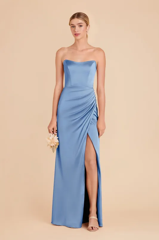 Anne Matte Satin Dress - Bluebell sold by Birdy Grey