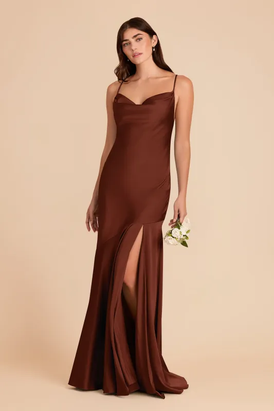Olivia Matte Satin Dress - Cognac sold by Birdy Grey