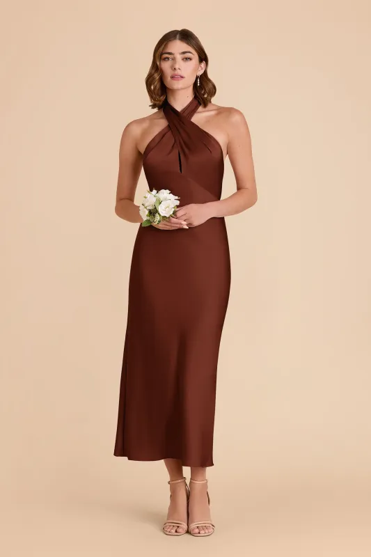 Monique Matte Satin Dress - Cognac sold by Birdy Grey