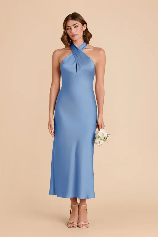 Monique Matte Satin Dress - Bluebell sold by Birdy Grey