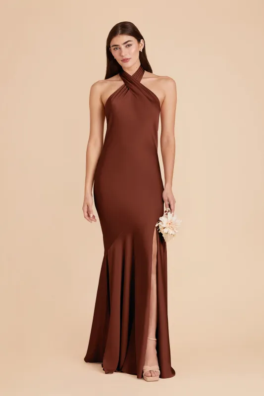 Stephanie Matte Satin Dress - Cognac sold by Birdy Grey