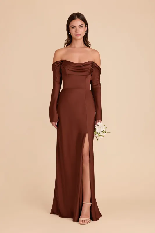 Maya Matte Satin Dress - Cognac made by Birdy Grey